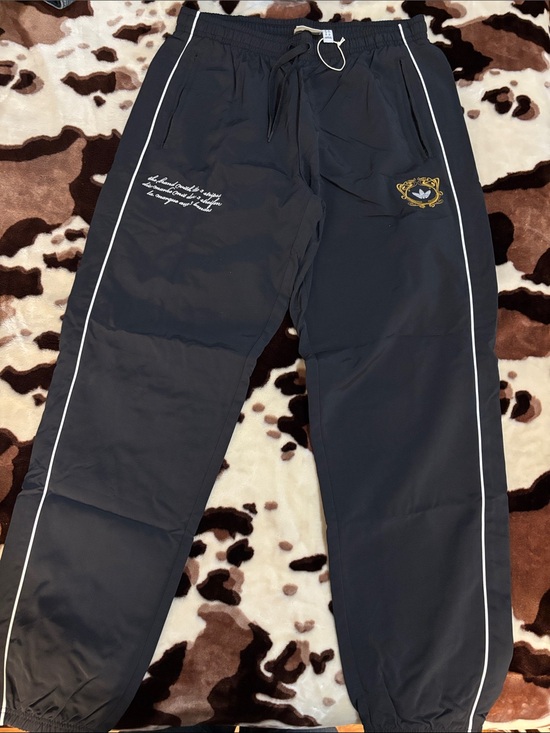 adidas Other - Adidas Black Track Pants with White Piping and Embroidered Crest